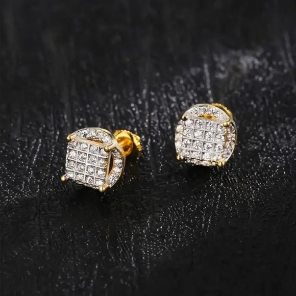 Mens 2ct Diamond Screw On Earrings 18K Gold Studs Round Stud 18 K Jewelry Ons ct